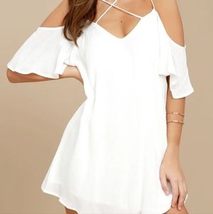 Lulu's Afterglow White Strappy Cold-Shoulder Shift Dress